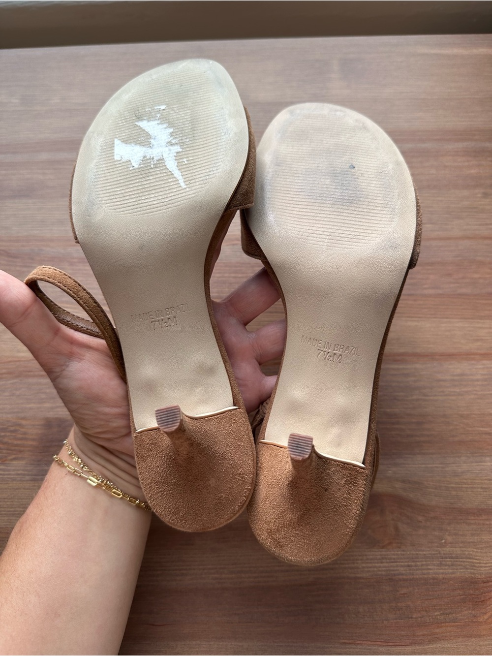 Steve Madden Tan Suede Slingback Heels with Gold Buckle Accent - Picture 3 of 3